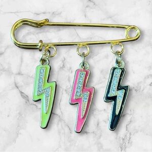 Gold Lightning Bolt Charm Brooch